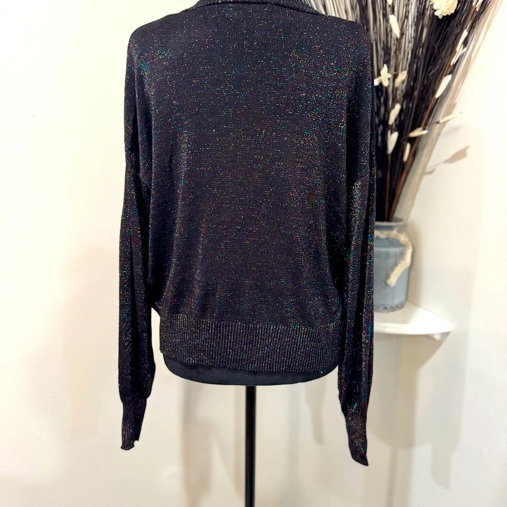 Joseph A Shimmer Cardigan | Holiday Glam Sweater | Sparkle Knit S